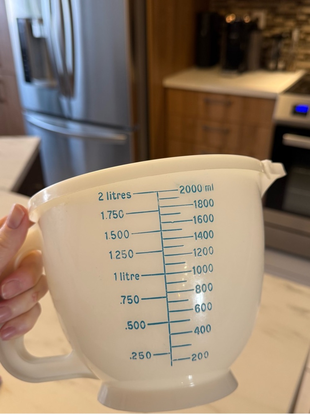 Tupperware White Measuring Pitcher with Blue Markings